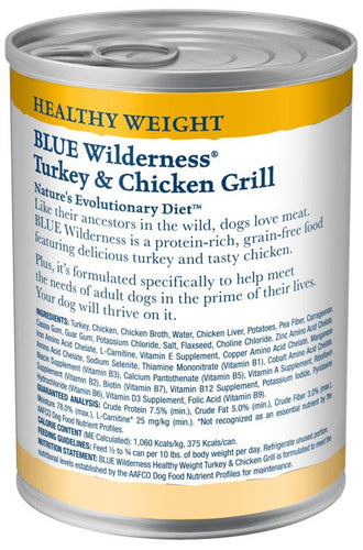 Blue Buffalo Wilderness Healthy Weight Grain Free Turkey & Chicken Grill Adult Canned Dog Food