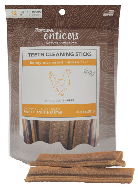 TropiClean Enticers Teeth Cleaning Honey Marinated Chicken Flavor Sticks for Dogs